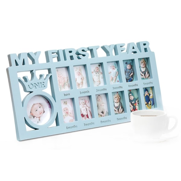 Nyfödd Mitt första år Fotoram, Baby Shower Minnesak Bildram Första födelsedagspresent blå