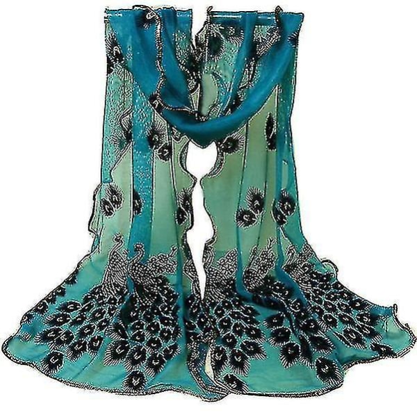 Kvinders Påfugl Blomst Broderet Blonder Sjal Lang Blød Wrap Shawl D