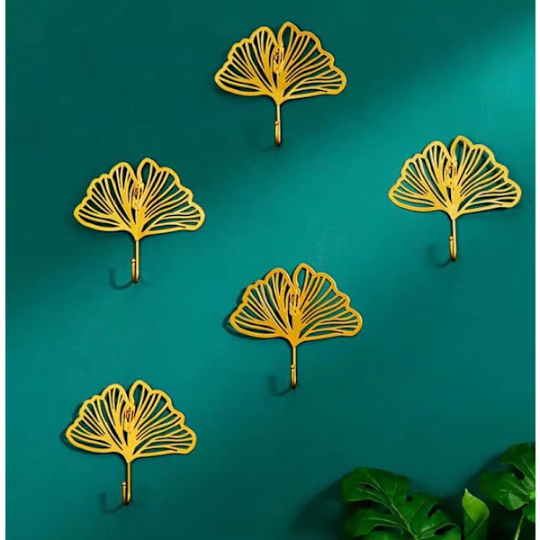 Kreativ Metallblad Väggdekor Hängare Rack Hem Dörr Bakre Klädhängare Förvaring Ingång Hängare Nyckel Ginkgo Blad Form 3st