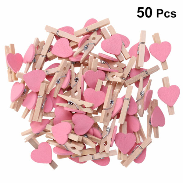 50 stk klesklyper Mini treklyper klesklyper håndverksklyper med hjerter for bryllupsfest Valentinsdag dekorasjon fototre
