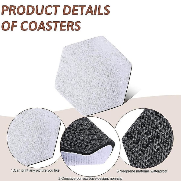 Sublimeringsblanke Coastere Varmeoverføringskoppmatte, sublimeringskoppmatte DIY Tilpasset Sublimering
