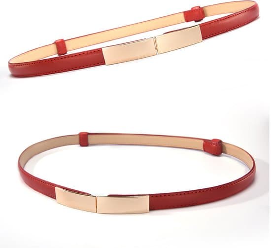 Rött smalt midjebälte för klänningar, justerbart tunt midjeband med guldfärgat spänne för kvinnor, elegant accessoar för klänning, kofta eller lång blus