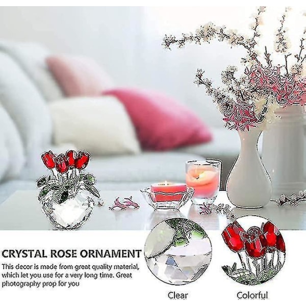 Forårsbuket Krystalglas Blomster Rød Rose Figur Ornament Gaveæske