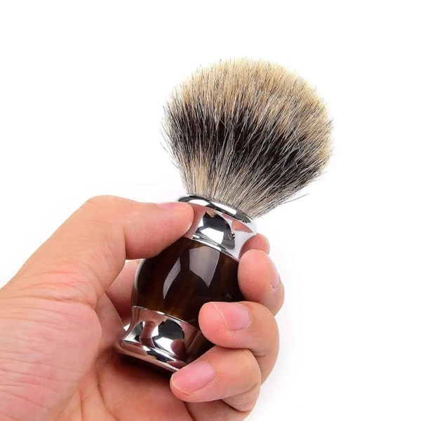 Badger hårbarberkost, håndlaget barberkost med håndtak av fint harpiks og base i rustfritt stål (brun)