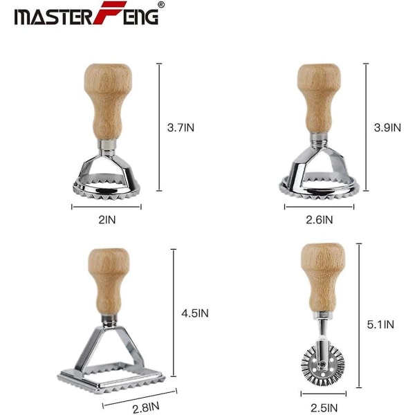 Dumplingmaskin (3 deler), Tradisjonell Lavioli-stemplekake-kutter Lavioli laget kutter, og nuddelformingsform med trehåndtak, brukt for hjemmelaget