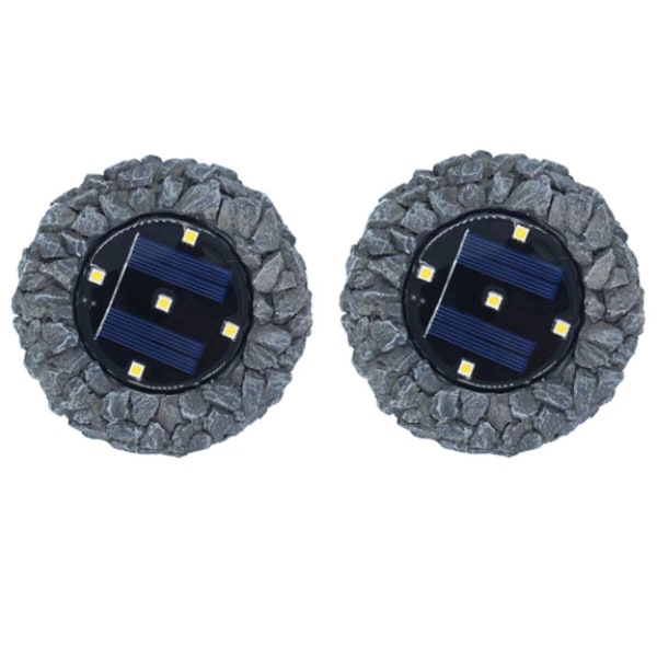 2 stk Solcelled Begravede Lys Stenlamper 5LED Harpiks Begravede Lys Udendørs Have Begravede Græslys Simuleringsstenlys (Reef