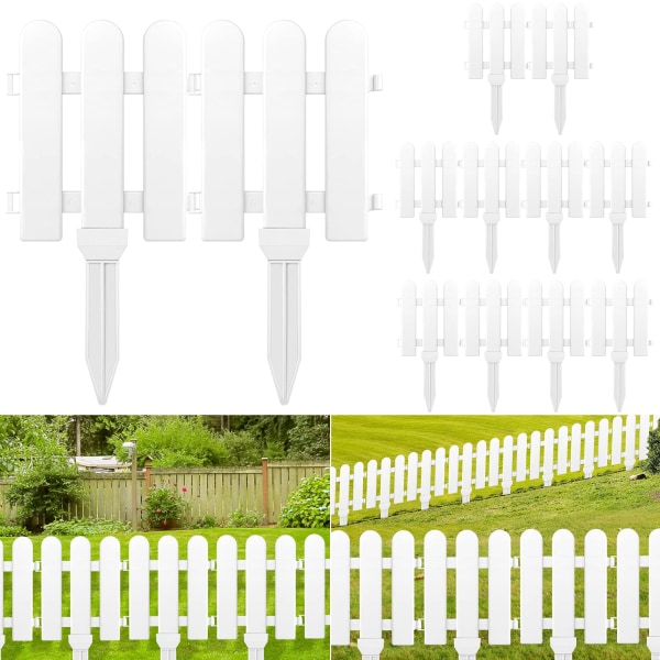 12 stycken trädgårdsstaket med 12 stycken staketsinsats Vit plaststaket Trädgårdsstaketkanter Gräsmatta rabatter Växtkanter