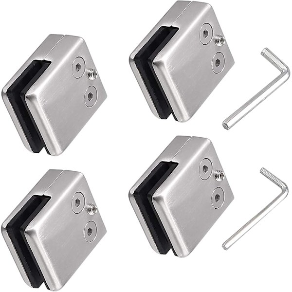 4-pack 304 Rostfritt Stål Glasklämmor med 2 Hex-nycklar Passar för 8-10mm Fönsterglas Justerbar Plan Glashållare Trappräcke Polerad