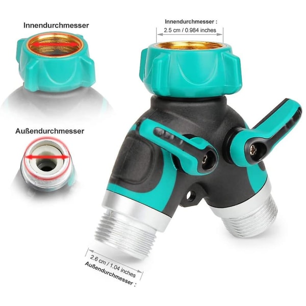 2-vejs Fordeler Slange Splitter Y-fordeler 3/4 Have Slange Connector Med 2 Udløb 26,5 Mm Ventiler Justerbar Og Låsbar Vandstrøm 2 Connectorer