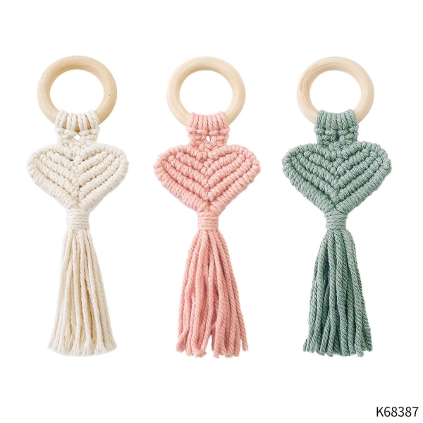 2 st Handvävda Hjärtformade Persika Hjärtformade Kärleksservettsspännen Trä Vind Nordisk Stil Kreativ Ny Tassel Servettring