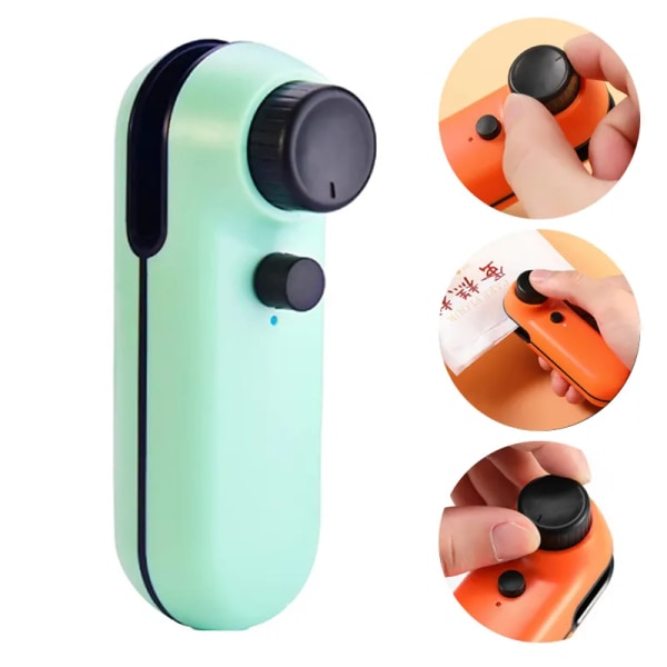 Miniposeforsegler, Oppgradert USB-oppladbar varmeforsegler, 2-i-1 varmeforsegler for snacks og kutter, bærbar poseforsegler