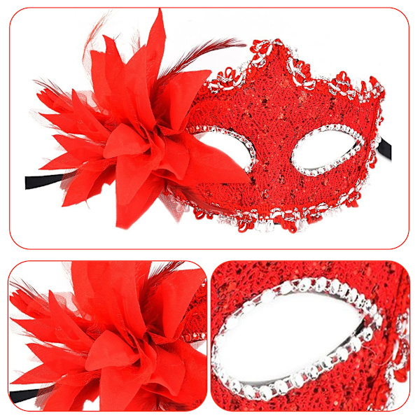 Maskeradmask Kvinnor Venetiansk Mask med Blomspets Maskerad för Halloween Jul Mardi Gras Kostymfest
