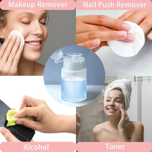 3-pak 150 ml PP-pumpedispenserflasker med låg, genopfyldelige \"one-touch\"-beholdere til acetone, alkohol og neglelakfjerner