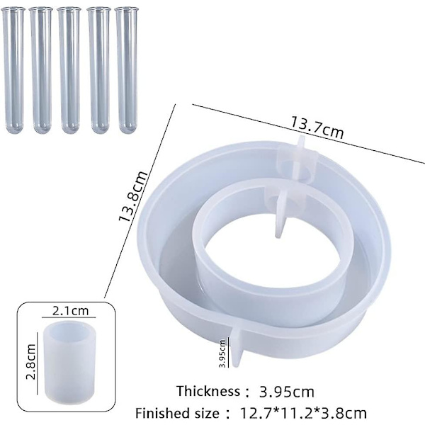 Reagensglas Blomster Vase Harpiks Form, Silikon Planteform Med 5 Reagensglas Til Hydroponiske Sukkulente Planter Holder Form (rund Form)