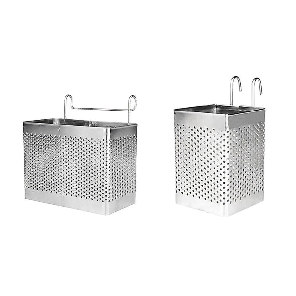 2 Pcs Stainless Steel Silverware Hanging Drying Rack Cutlery Drainer Basket Metal Holder Stainless S