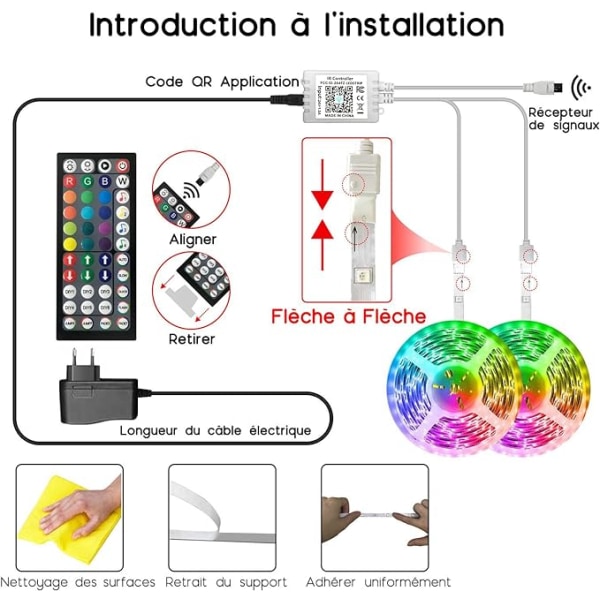 LED-Strips 30m (15mx2), Bluetooth Soveværelse LED, LED-Strips Styret af APP Fjernbetjening