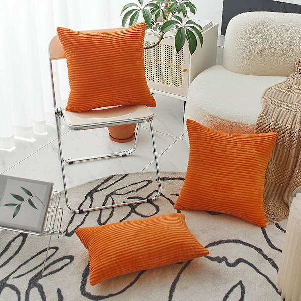 Lændepudebetræk 2-pak Dekorative Stribede Corduroy Rektangulære Pudebetræk Lange Pudebetræk Til Sofa Brændt Orange 12 x 20 Tommer Burnt Orange 12 x 20 Inch