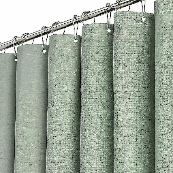 /Ryi/ Dusjforheng 180x210cm, ekstra langt salviegrønt - Dusjforheng i linstrukturert tungt stoff med 12 plastkroker, stort hotell luksuriøst enkelt