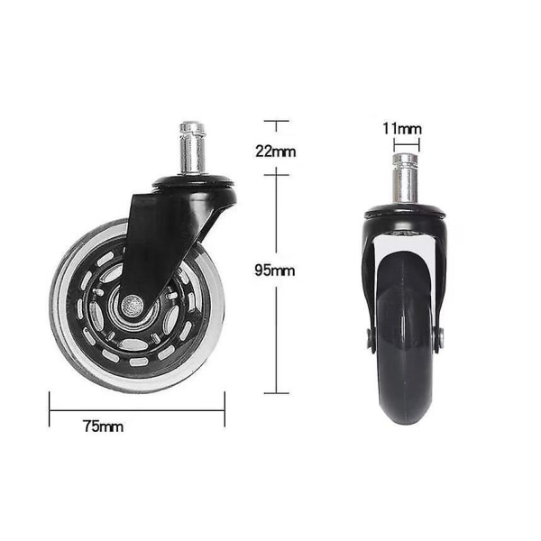 Kontorsstols Hjul Rollerblade Hjul För Universell Stols Hjul Ersättning Stödjer 3 Tum Circlip Svart Transparent Hjul Insats Stång Pu Hjul
