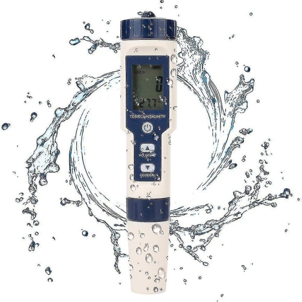 5 in 1 Vedenlaadun testeri Monitoiminen vedenlaadun testaaja Digitaalinen Tds/ec/suolaisuus/ph/lämpötila Soveltuu juomaveden uima-altaaseen Aquariin