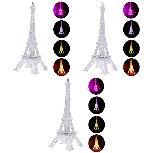 4 stk Akryl Eiffeltårn Blinkende LED Farverig Natlampe Romantisk Atmosfære Natlampe Skrivebordslampe 3pcs