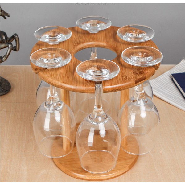 Kreativ Solid Bambus Omvendt Vinglassholder (Nan Bambus 6 Hull Vinglassholder)
