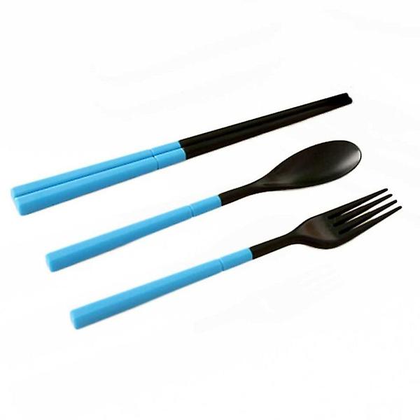 Environmental Portable Folding Outdoor Travel Cutlery Flatware Fork Spoon Chopsticks  Set With Case (blue)Blue