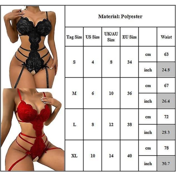 Seksikäs Naisten Syvä V-aukkoinen Strappy Yksikokoinen Kukallinen Pitsi Alusvaate Yöasu Babydoll BodysuitMBlack M Black