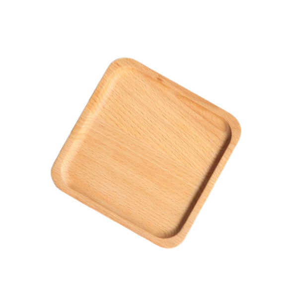 Naturlig Bøk Brett Tre Barn Mat Servering Plate Frukt Brød Brett Retter Snack Plate - 13x13x1.2cm (kvadrat)