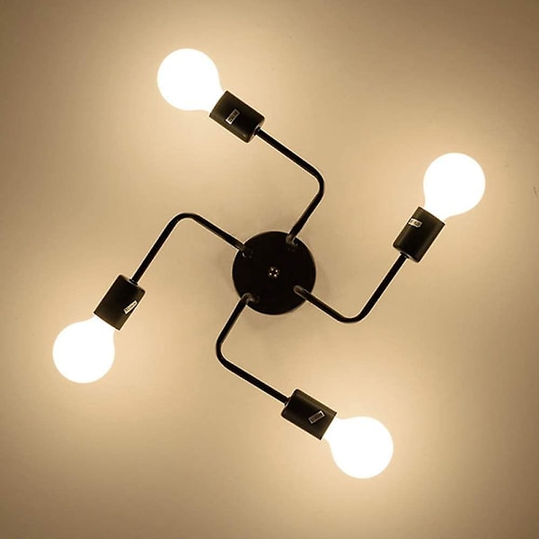 Moderne taklamper i industriell stil, metall, 4 lamper E27 LED taklampe, moderne svart taklampe for stue kjøkken