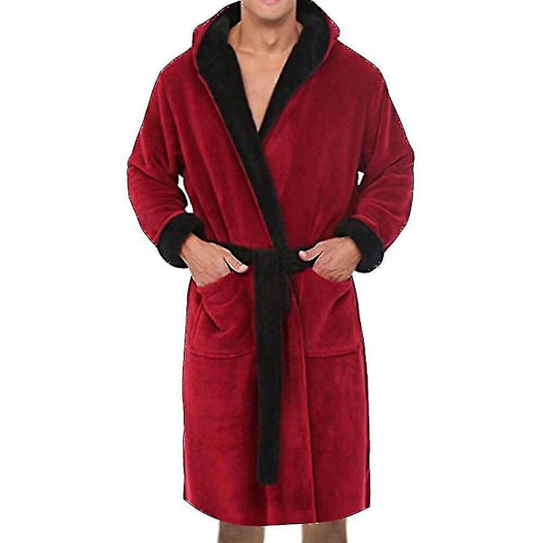 Mænd Langærmet Hættetrøje Badekåbe Vinter Varmt Dressing Gown Robe Nattøj