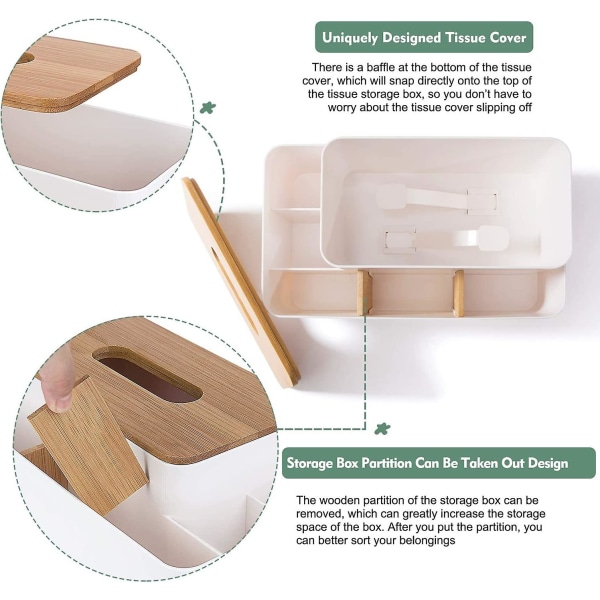Multifunksjonell Oppbevaringsboks Bambus Skrivebord Organizer Avtakbar Vevboks Ansiktsvevholder, Skrivebord Oppbevaringsboks, Avtakbar Tre Skrivebord Organizer