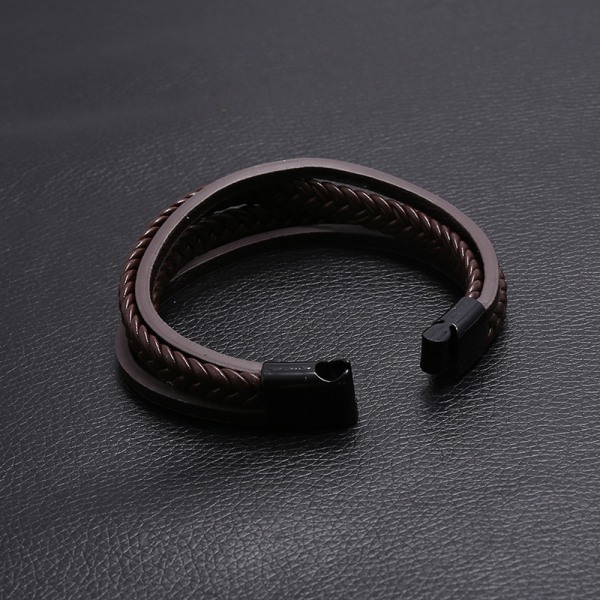 Læderarmbånd til mænd med spænde - Kvægskind - Flettet læder - Multilag - Armbånd til mænd