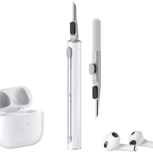 Rensesæt Multifunktions rengøringspen med blød børste, flockende svamp til Bluetooth-øretelefoner Etui Rengøringsværktøj Hvid