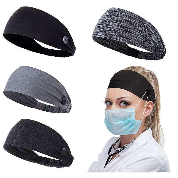 Hodebånd for kvinner med knapper for ansiktsmasker og deksler Unisex elastisk hårbånd for sykepleiere, leger og ørebeskyttelse Svart grå stripe mørkegrå Black Gray Stripe Darkgray