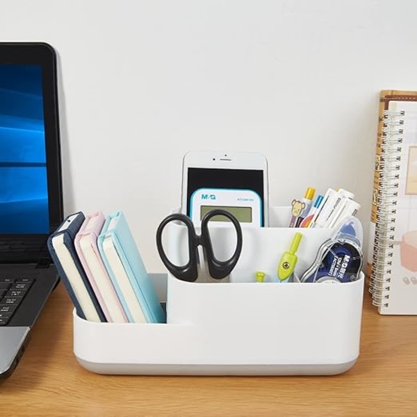 Organizer, penna Blyertskortshållare Box Container för skrivbord, kontorsmaterial, sminkbord (vit)