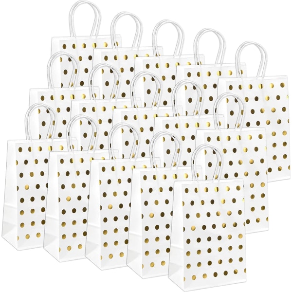 15 Stykker Kraftpose, 21 X 15 X 8 Cm Kraftpapir Gaveposer, Hvit Gavepose, Varmestempling Kraftpapirgaver Med Runde Gullprikker, Blankt Papir Gavepose F