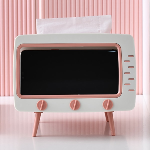 Söpö luova TV-muotoinen pehmopaperirasia-annostelija säilytyspaperipidike puhelintelineellä vaaleanpunainen