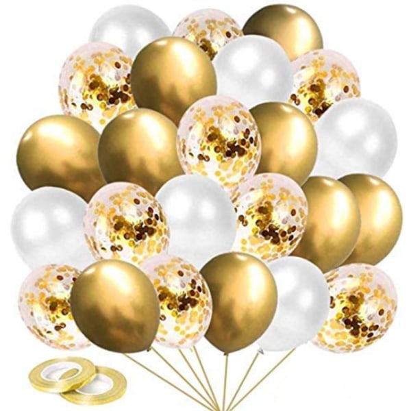 Gyldne fødselsdagsballoner, 60 stykker guldkonfetti heliumballoner, hvide balloner, bryllup, fødselsdag, baby, festdekorationer til ceremoni