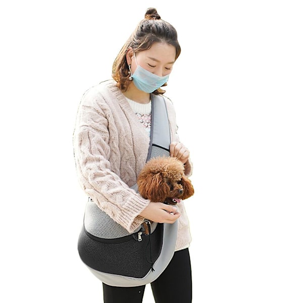 Pet Single Shoulder Bag Mesh Pet Dog Sling Bag Bærbar Håndfri Bærer Hode Ut For Valp Og Små Kjæledyr Black