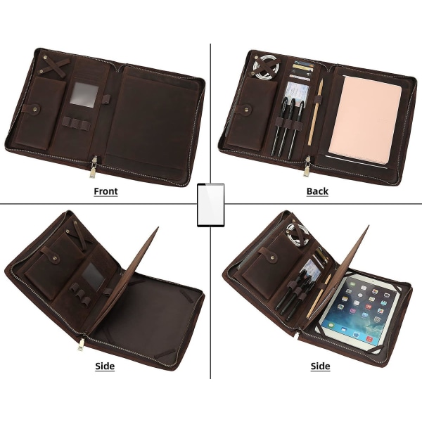Læder Portfolio til iPad Pro 11 2021 3. / 2. / 1. Generation med Pen Holder, Ægte Læder Business Notesblok Juridisk Blok Notesbog Portfolio W