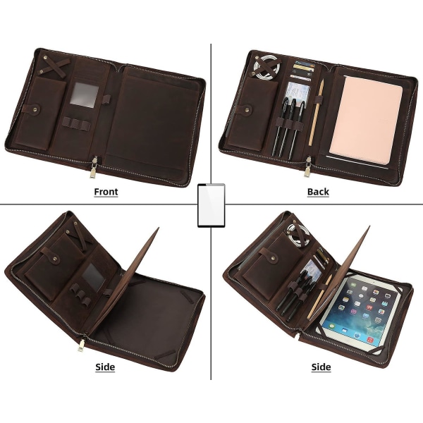 Läderportfölj för Ipad Pro 11 2021 3:e/2:a/1:a generationen med pennhållare, äkta läder Business Notepad Legal Pad Notebook Portfolio W