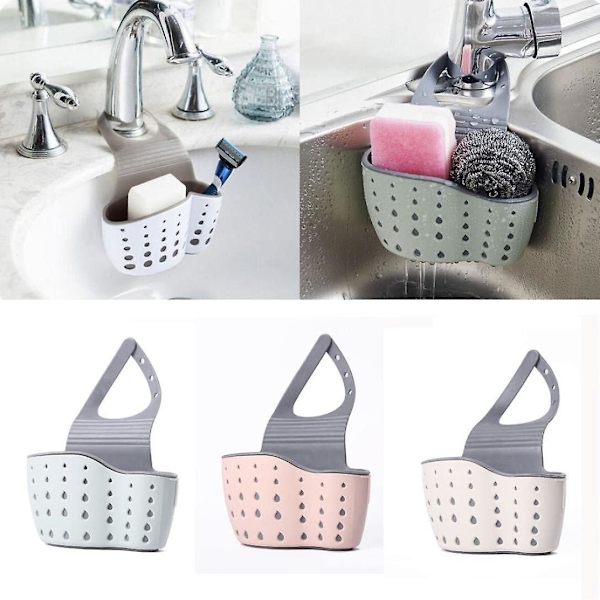 3 Hængende Køkkenvask Svampeholder, Køkkenredskabs Holder, Vask Svampeholder Kurv Vask Stativ (pink+grøn+beige)