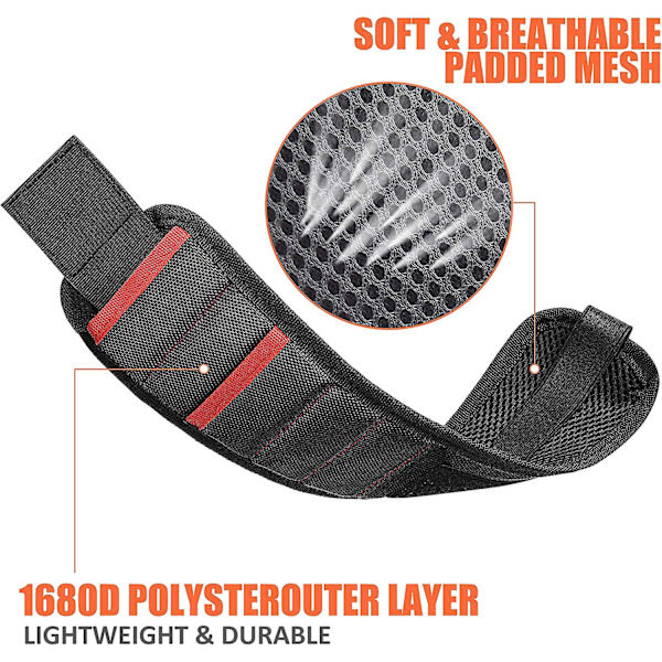 Sort Magnetarmbånd, Allisable Værktøjsbælte Med 15 Stærke Magneter Til At Holde Skruer, Bolte, Bore, Værktøjs Holder Gadgets Til Konstruktion, Rep