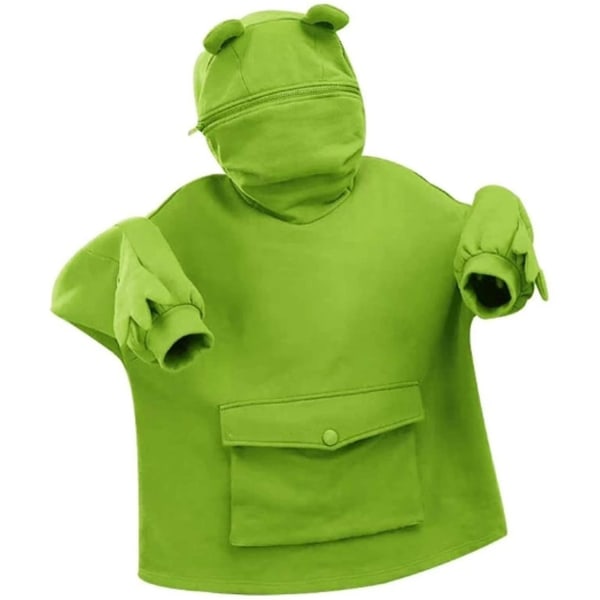 Dam Hoodie med Groda, Överstorlek, Tjock, Casual, Lös, Dragkedja, Stor, Ljusgrön Light Green Large