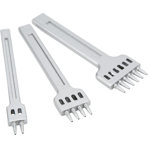 Stål Læder Syning Punch, 2/4/6 Prong Række Hul Punch Diamant Snøring Syning Mejsel Sæt, Læder Prikkejern (1 Sæt Med 3 stk, Sølv)