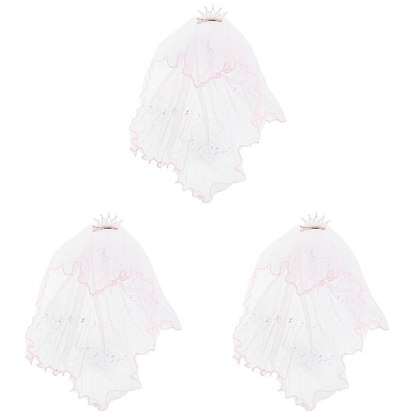3 stk. Pink Børne Slør Krone Slør Cosplay Rhinestone Krone Slør Hår Tilbehør Fødselsdag Foto Props G 3pcs 50X15CM