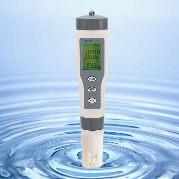 3-i-1 Digital Vannkvalitetstester, ABS TDS PH Temp Detektor Nøyaktig og Pålitelig LCD-Skjerm for Vannkilder, Akvarier, Hydroponikk, Spa, Svømmebasseng
