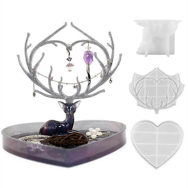 3 st DIY Smyckesförvaringslåda Kristall Epoxihartsform Fawn Smyckestativ Antlerbricka Silikonform