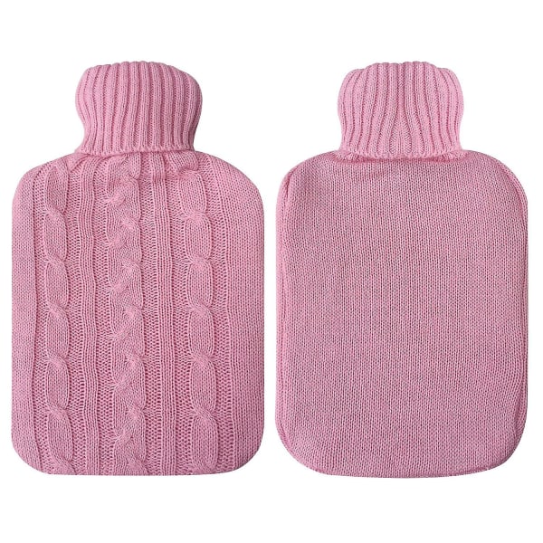 Gummi varmtvandsflaske med låg Strikket, gennemsigtig varmtvandspose 2 Liter- BluePink Pink
